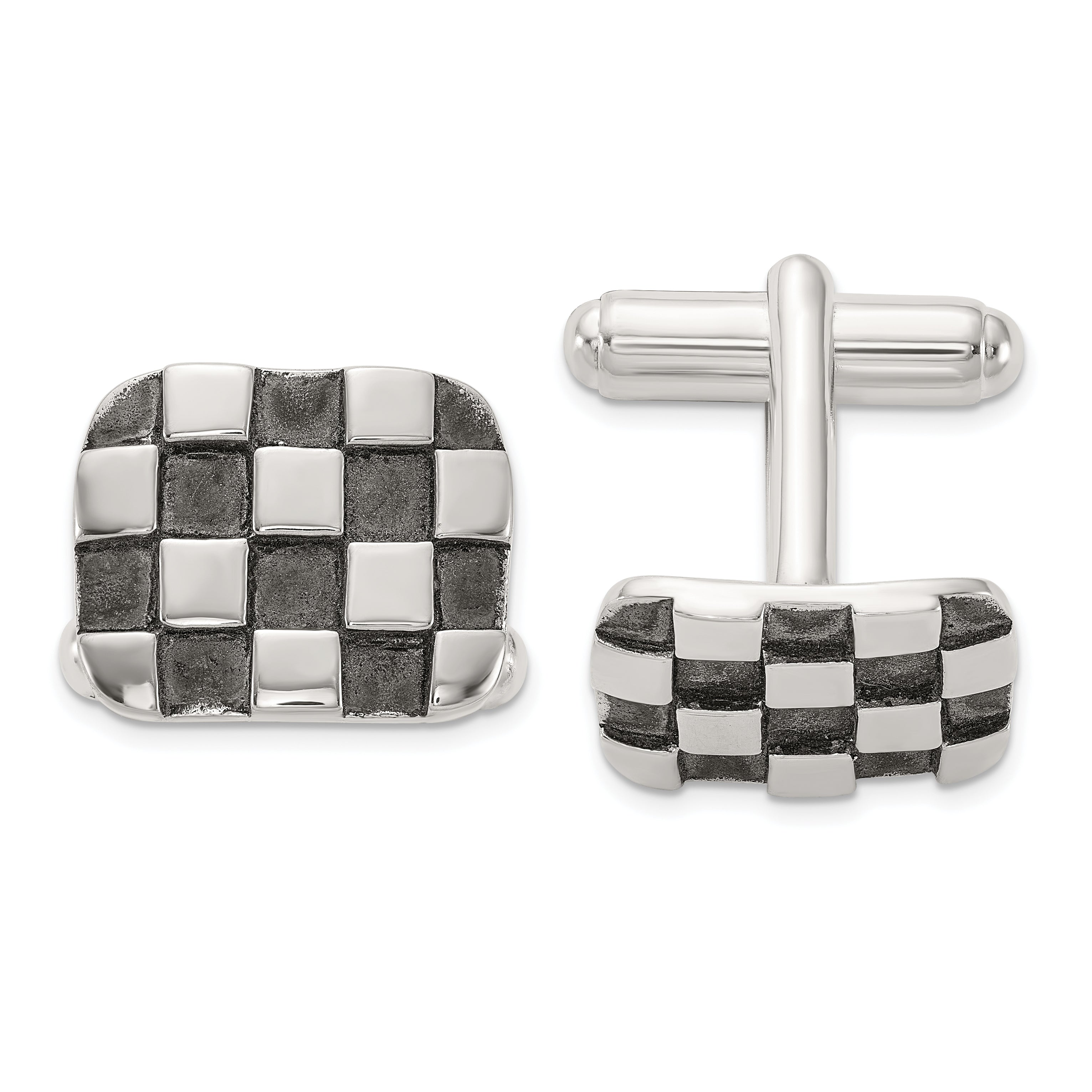 Sterling Silver Oxidized Brushed and Polished Checkerboard Cuff Links