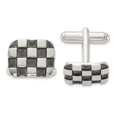 Sterling Silver Oxidized Brushed and Polished Checkerboard Cuff Links