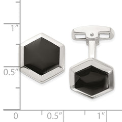 Sterling Silver Polished Onyx Hexagon Cuff Links