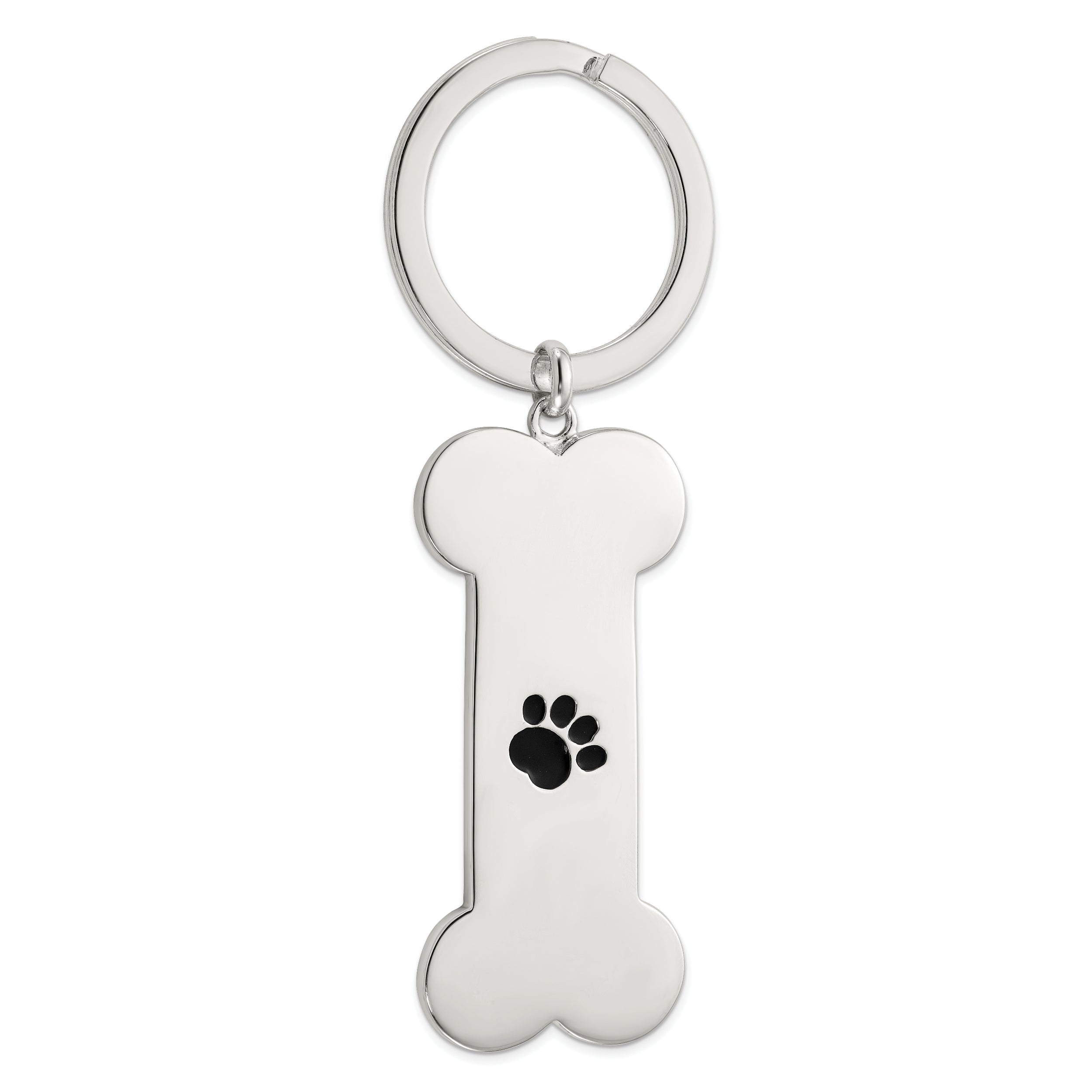 Sterling Silver Dog Bone with Enamel Paw Print Key Chain