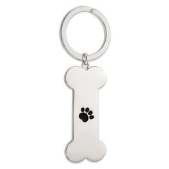 Sterling Silver Dog Bone with Enamel Paw Print Key Chain