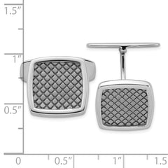 Sterling Silver Rhodium-plated and Ruthenium-plated Square Checkered Cuff Links