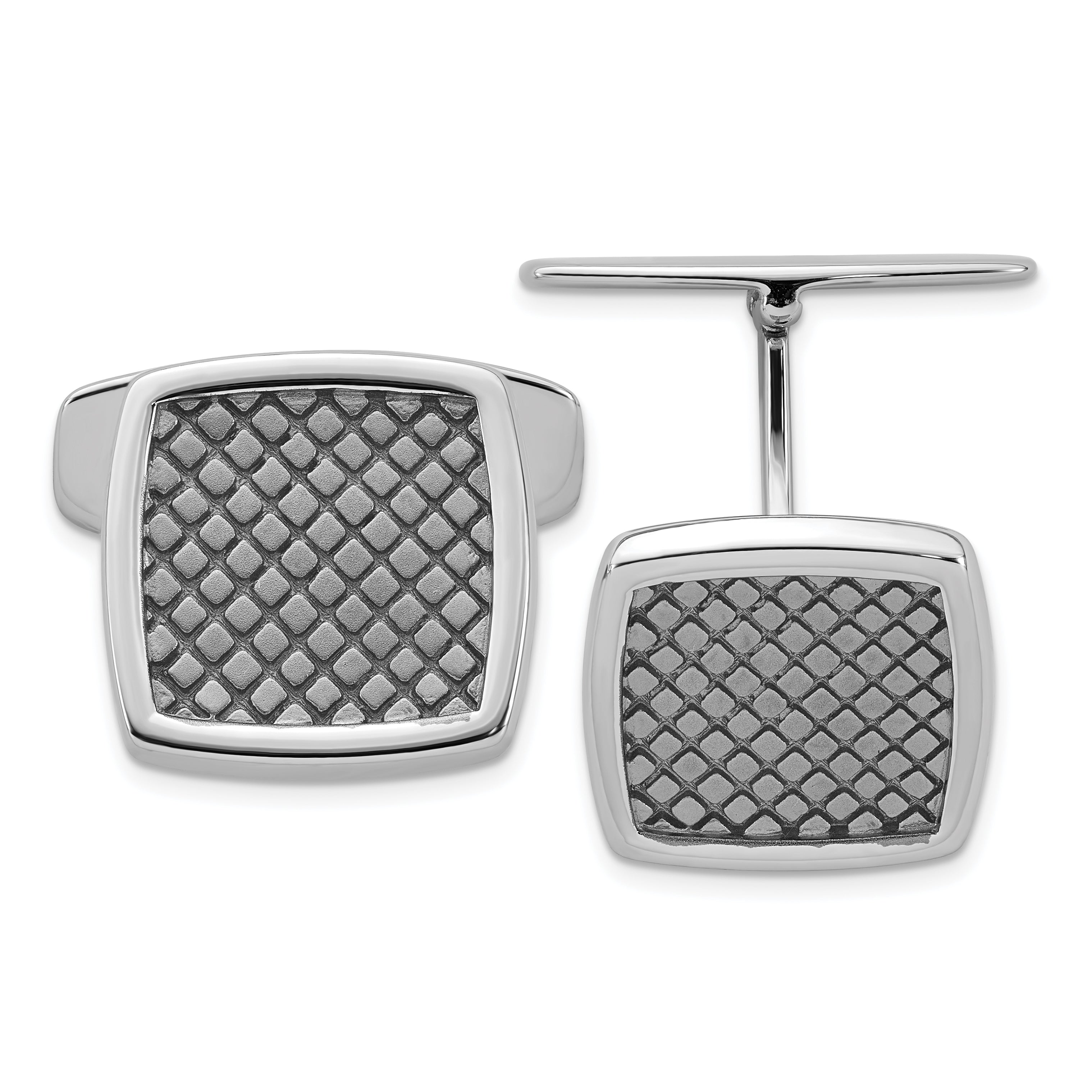 Sterling Silver Rhodium-plated and Ruthenium-plated Square Checkered Cuff Links