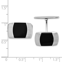 Sterling Silver Rhodium-plated Brushed and Black Resin Oblong Cuff Links