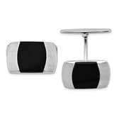Sterling Silver Rhodium-plated Brushed and Black Resin Oblong Cuff Links
