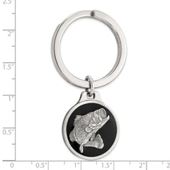 Sterling Silver Rhodium-plated Black Epoxy Bass Fish Keychain