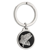 Sterling Silver Rhodium-plated Black Epoxy Bass Fish Keychain