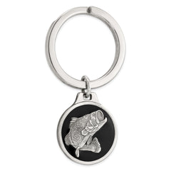Sterling Silver Rhodium-plated Black Epoxy Bass Fish Keychain