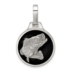 Sterling Silver Black Epoxy Bass Fish Pendant