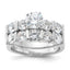 Sterling Silver Rhodium Plated CZ Engagement Ring and CZ Wedding Band Two Piece Set