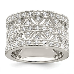 Sterling Silver Rhodium-plated Polished CZ Vintage Ring