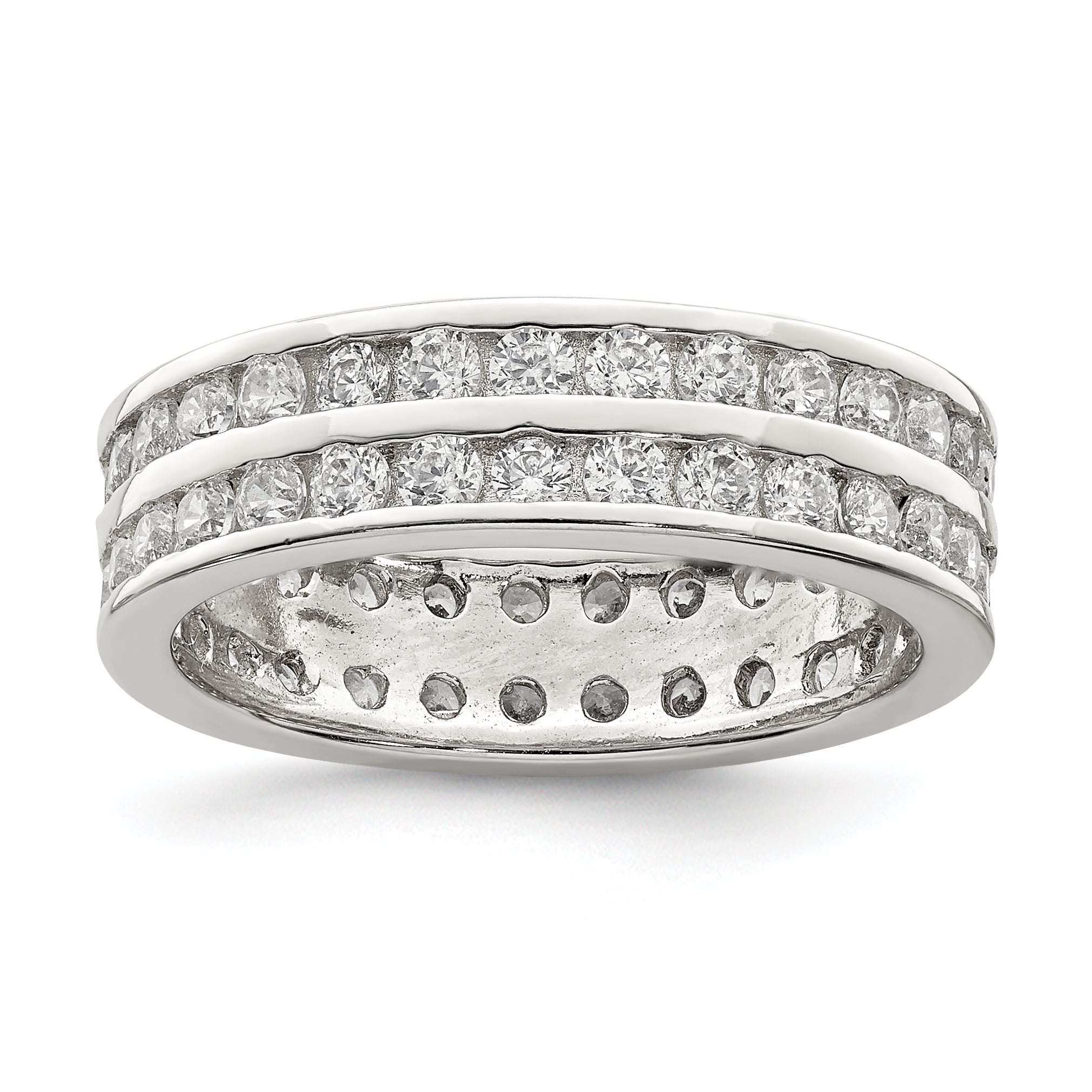 Sterling Silver Rhodium-plated Double Row CZ Band