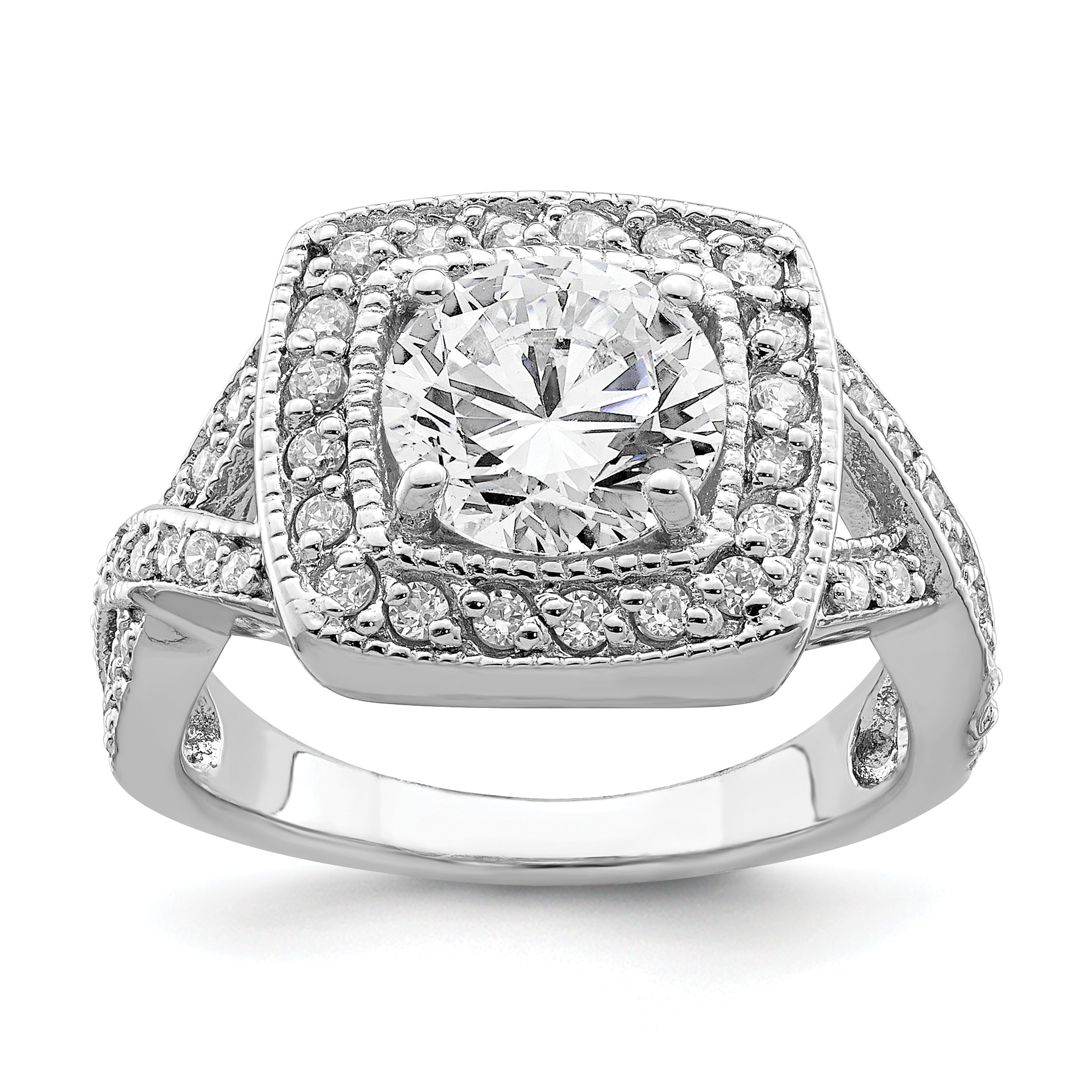 Sterling Silver Rhodium-plated Round 8.10mm CZ Ring