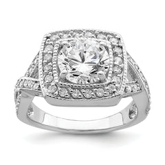 Sterling Silver Rhodium-plated Round 8.10mm CZ Ring