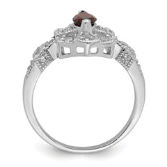 Sterling Silver Rhodium-plated Dark Red Marquise CZ Ring