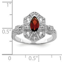 Sterling Silver Rhodium-plated Dark Red Marquise CZ Ring