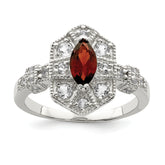 Sterling Silver Rhodium-plated Dark Red Marquise CZ Ring