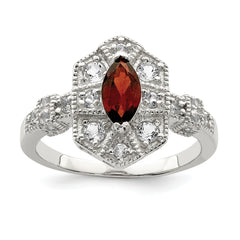 Sterling Silver Rhodium-plated Dark Red Marquise CZ Ring
