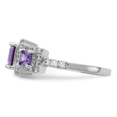 Sterling Silver Rhodium-plated Purple Square CZ Ring
