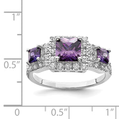 Sterling Silver Rhodium-plated Purple Square CZ Ring