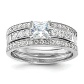Sterling Silver Rhodium-plated CZ 3 Piece Wedding Set Ring