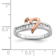 Sterling Silver Rhodium-plated Vermeil Polished Heart CZ Ring