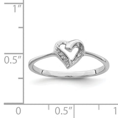 Sterling Silver Rhodium Polished Diamond Accent Heart Ring