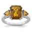 Sterling Silver Rhodium Checker-Cut Whiskey Quartz Ring