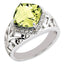 Sterling Silver Rhodium-plated Checker-Cut Lemon Quartz & Diamond Ring