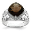Sterling Silver Rhodium Checker-Cut Smoky Quartz & Diam. Ring