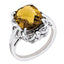 Sterling Silver RH-plated Checker-Cut Whiskey Quartz & Diamond Ring