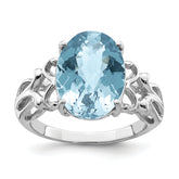 Sterling Silver Rhodium Checker-Cut Sky Blue Topaz Ring