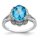 Sterling Silver Rhodium-Plated Diamond and Blue Topaz Ring