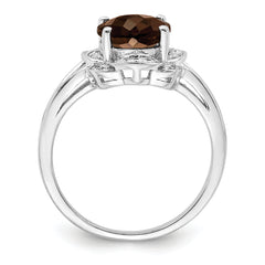 Sterling Silver Rhodium Diam. & Smoky Quartz Ring