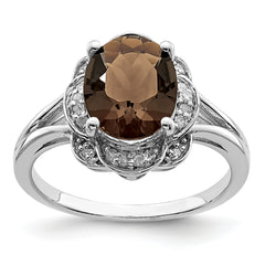 Sterling Silver Rhodium Diam. & Smoky Quartz Ring