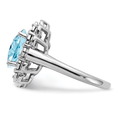 Sterling Silver Rhodium Diam. & Checker-Cut Sky Blue Topaz Ring