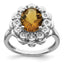 Sterling Silver Rhodium Diam. & Checker-Cut Whiskey Quartz Ring