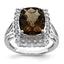 Sterling Silver Rhodium Diam. & Checker-Cut Smoky Quartz Ring