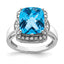 Sterling Silver Rhodium Diam. & Checker-Cut Blue Topaz Ring