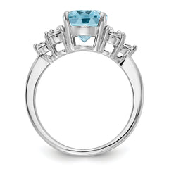 Sterling Silver Rhodium Diam. & Sky Blue Topaz Ring