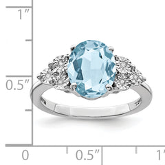 Sterling Silver Rhodium Diam. & Sky Blue Topaz Ring