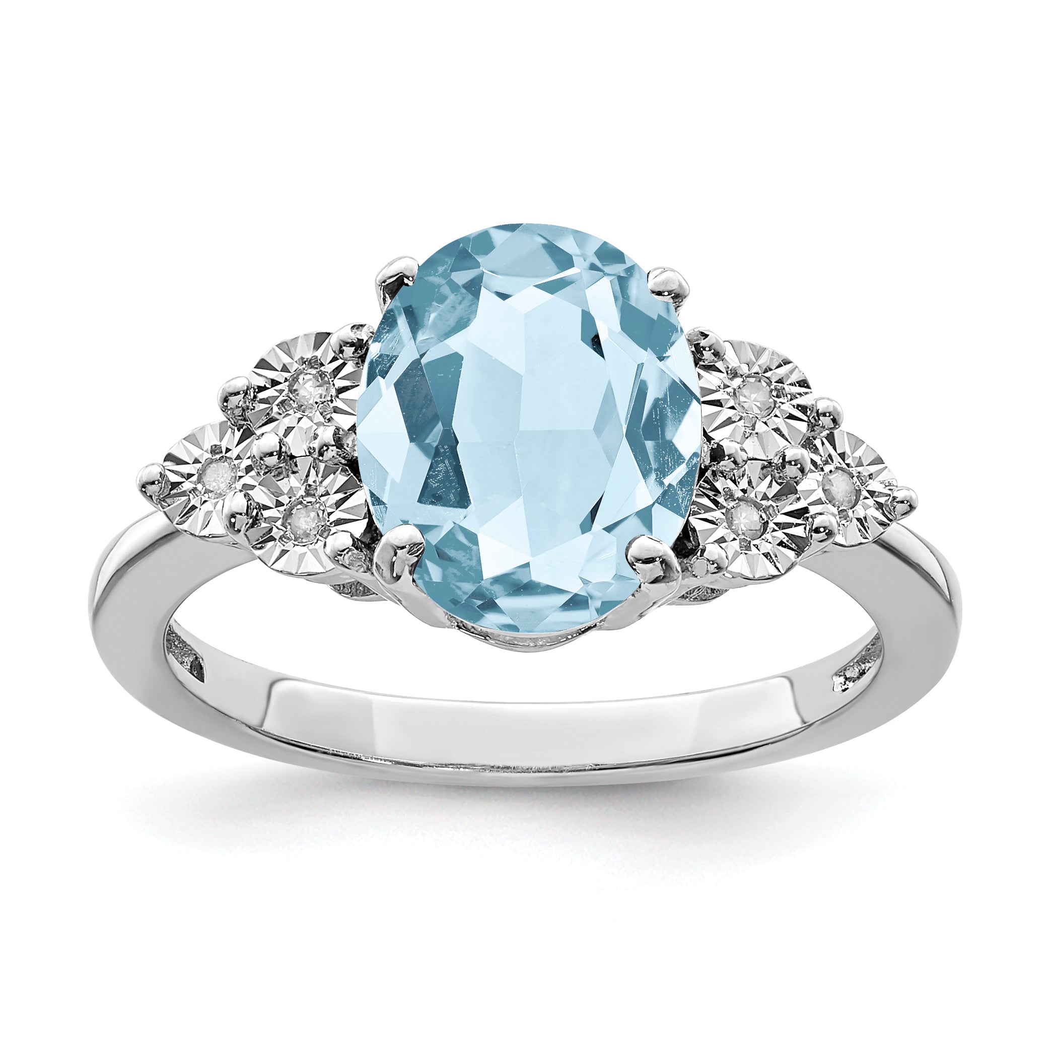 Sterling Silver Rhodium Diam. & Sky Blue Topaz Ring