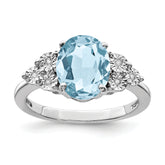 Sterling Silver Rhodium Diam. & Sky Blue Topaz Ring