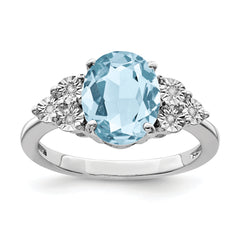 Sterling Silver Rhodium Diam. & Sky Blue Topaz Ring