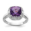Sterling Silver Rhodium-plated Diamond & Checker-Cut Amethyst Ring - Sophia Jewelers