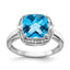 Sterling Silver Rhodium Diam. & Checker-Cut Blue Topaz Ring