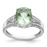 Sterling Silver Rhodium Diam. & Green Quartz Ring