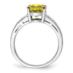 Sterling Silver Rhodium Diam. & Lemon Quartz Ring