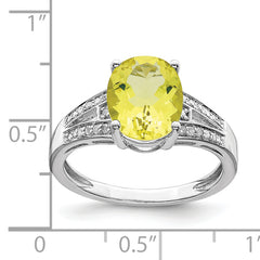 Sterling Silver Rhodium Diam. & Lemon Quartz Ring