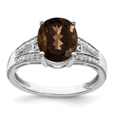 Sterling Silver Rhodium Diam. & Smoky Quartz Ring